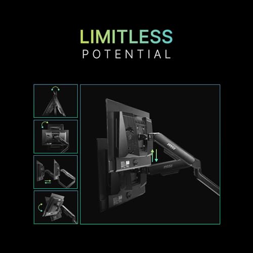 MSI MPG MT201R V2 - Premium RGB Single Monitor Stand Arm, Supports 17-49" Screens and 44 lbs, VESA Compatible, Adjustable Heavy Duty Gas Spring Mount, Clamp & Grommet, Quick Release Plate - Gray