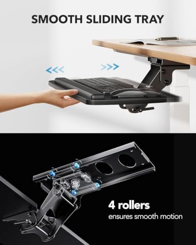 HUANUO Keyboard Tray Under Desk, 360 Adjustable Ergonomic Sliding Keyboard & Mouse Tray, Under Desk Keyboard Tray Slide Out, Keyboard Holder Under Desk for Typing in Home, Office Work, 25"W x 9.84"D