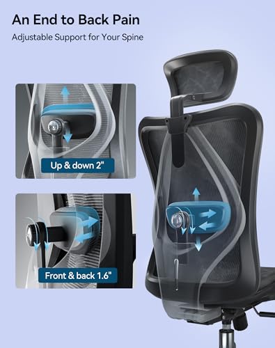 SIHOO Ergonomic Mesh Office Chair, Computer Desk Chair with 3-Way Armrests, 2-Way Lumbar Support and Adjustable Headrest, High Back Home Office Chair with Tilt Function, Mesh Back and Seat