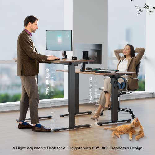 Sweetcrispy Electric Standing Desk, 48 x 24in Adjustable Height Electric Stand up Desk Standing Computer Desk Home Office Desk Ergonomic Workstation with 3 Memory Controller, Rustic Brown