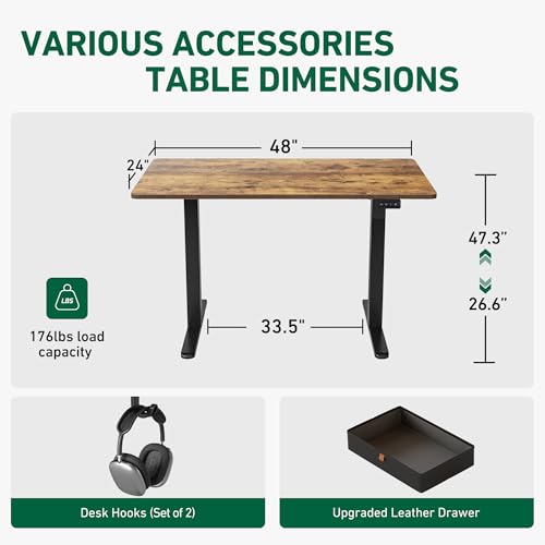 FEZIBO 48 x 24 Inches Standing Desk with Drawer, Adjustable Height Electric Stand up Desk with Storage, Sit Stand Home Office Desk, Ergonomic Computer Desk, Rustic Brown
