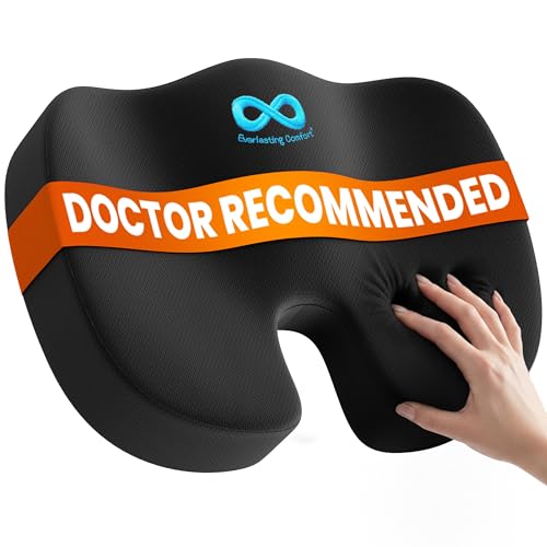 Everlasting Comfort Doctor Recommended Memory Foam Seat Cushion for Office Chairs & Car - Ergonomic Office Desk Accessories - Cushions for Tailbone Pain Relief, Sciatica (Onyx, Large)