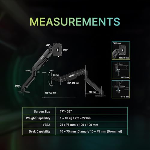 MSI MPG MT201R V2 - Premium RGB Single Monitor Stand Arm, Supports 17-49" Screens and 44 lbs, VESA Compatible, Adjustable Heavy Duty Gas Spring Mount, Clamp & Grommet, Quick Release Plate - Gray