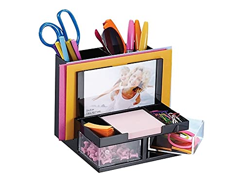 Officemate International Corp. 23112 Desk Organizer, 9 Comp, Black/Clear