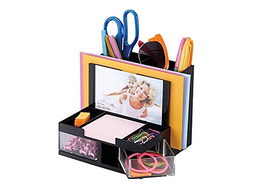 Officemate International Corp. 23112 Desk Organizer, 9 Comp, Black/Clear