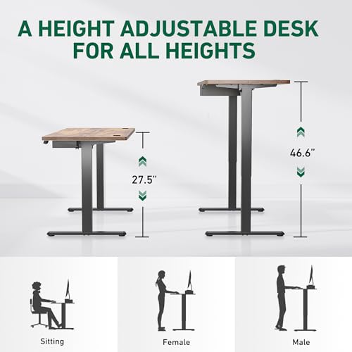 FEZIBO 48 x 24 Inches Standing Desk with Drawer, Adjustable Height Electric Stand up Desk with Storage, Sit Stand Home Office Desk, Ergonomic Computer Desk, Rustic Brown