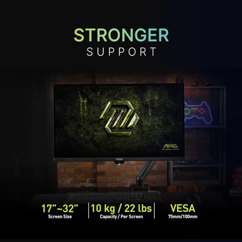 MSI MPG MT201R V2 - Premium RGB Single Monitor Stand Arm, Supports 17-49" Screens and 44 lbs, VESA Compatible, Adjustable Heavy Duty Gas Spring Mount, Clamp & Grommet, Quick Release Plate - Gray