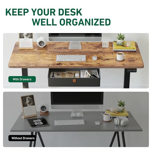FEZIBO 48 x 24 Inches Standing Desk with Drawer, Adjustable Height Electric Stand up Desk with Storage, Sit Stand Home Office Desk, Ergonomic Computer Desk, Rustic Brown