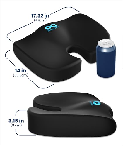 Everlasting Comfort Doctor Recommended Memory Foam Seat Cushion for Office Chairs & Car - Ergonomic Office Desk Accessories - Cushions for Tailbone Pain Relief, Sciatica (Onyx, Large)