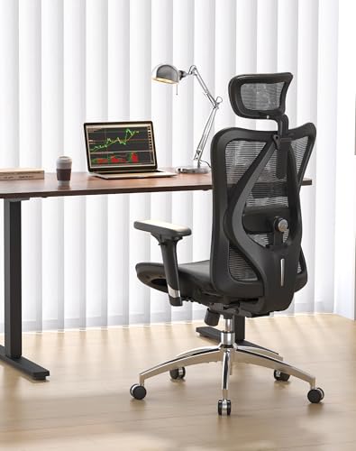 SIHOO Ergonomic Mesh Office Chair, Computer Desk Chair with 3-Way Armrests, 2-Way Lumbar Support and Adjustable Headrest, High Back Home Office Chair with Tilt Function, Mesh Back and Seat