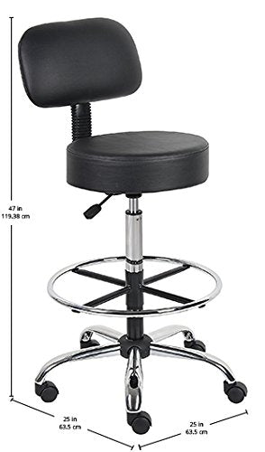 Boss Office Products Be Well Medical Spa Drafting Stool with Back, Black