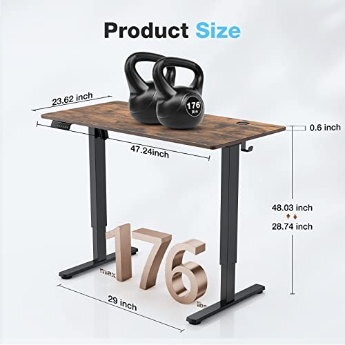Sweetcrispy Electric Standing Desk, 48 x 24in Adjustable Height Electric Stand up Desk Standing Computer Desk Home Office Desk Ergonomic Workstation with 3 Memory Controller, Rustic Brown