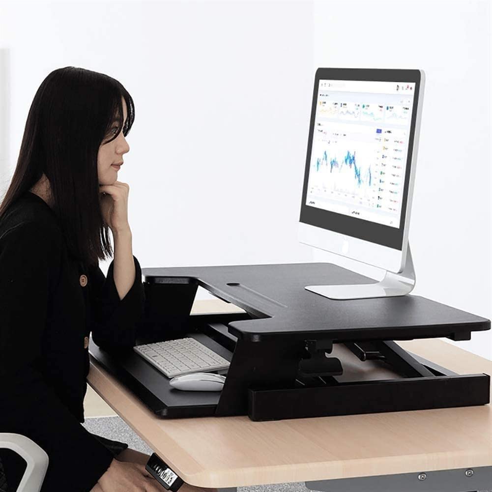 HYUWANGYU Standing Desk Converter Stand up Desk Riser Sit Stand Desk Adjustable Height Lift Desks Computer Workstation for Home Office (Black)