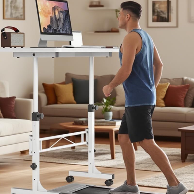 Wintline Adjustable Height Rolling Standing Desk with Lockable Wheels,Compact Laptop Desk for Home Office, Dorm, or Bedroom - 15.75" x31.5” - White