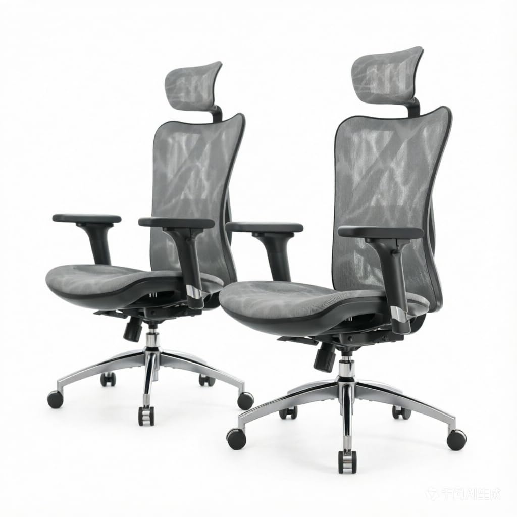 SIHOO Ergonomic Mesh Office Chair, Computer Desk Chair with 3-Way Armrests, 2-Way Lumbar Support and Adjustable Headrest, High Back Home Office Chair with Tilt Function, Mesh Back and Seat