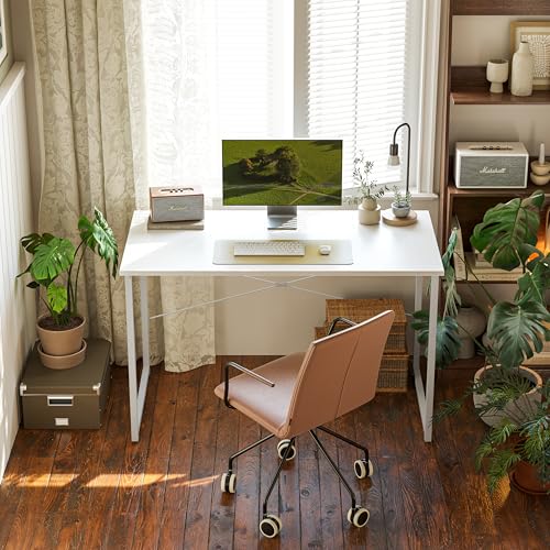 CubiCubi Computer Desk, 40 inch Home Office Small Desk, Modern Simple Style PC Table for Home, Office, Study, Writing, Elegant White
