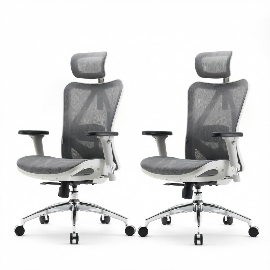 SIHOO Ergonomic Mesh Office Chair, Computer Desk Chair with 3-Way Armrests, 2-Way Lumbar Support and Adjustable Headrest, High Back Home Office Chair with Tilt Function, Mesh Back and Seat