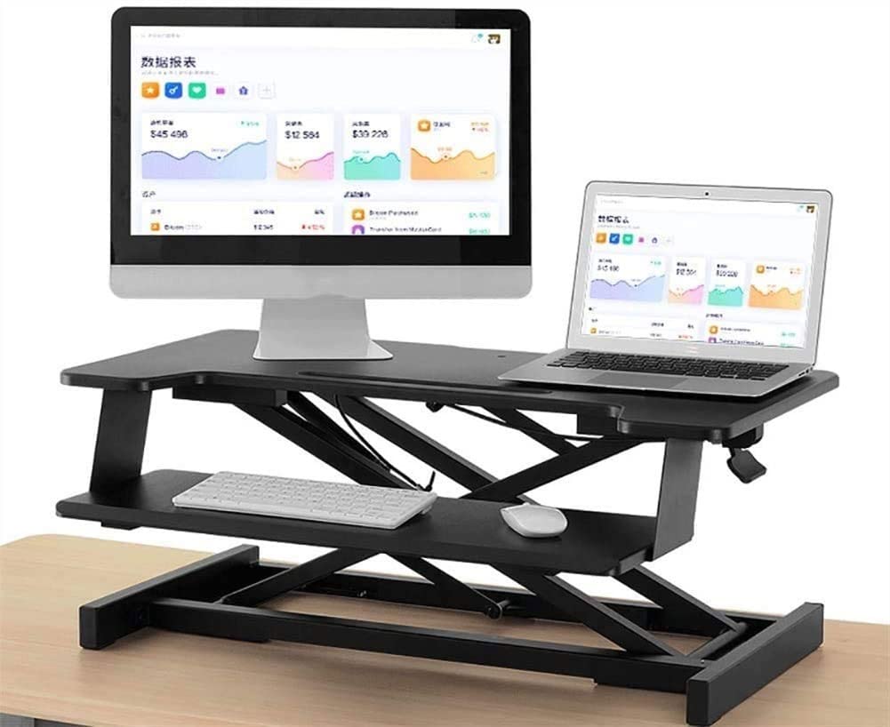 HYUWANGYU Standing Desk Converter Stand up Desk Riser Sit Stand Desk Adjustable Height Lift Desks Computer Workstation for Home Office (Black)