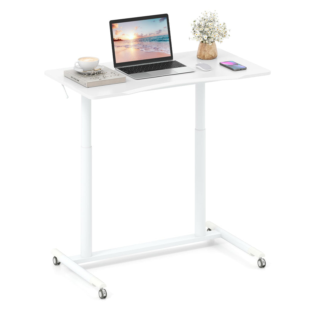 Tangkula Computer Desk Home Office Dorm Rolling Wooden Top Height Adjustable Sit-to-Stand Desk Portable Writing Study Table Notebook Laptop Desk