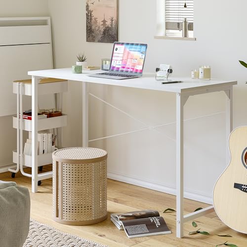 CubiCubi Computer Desk, 40 inch Home Office Small Desk, Modern Simple Style PC Table for Home, Office, Study, Writing, Elegant White