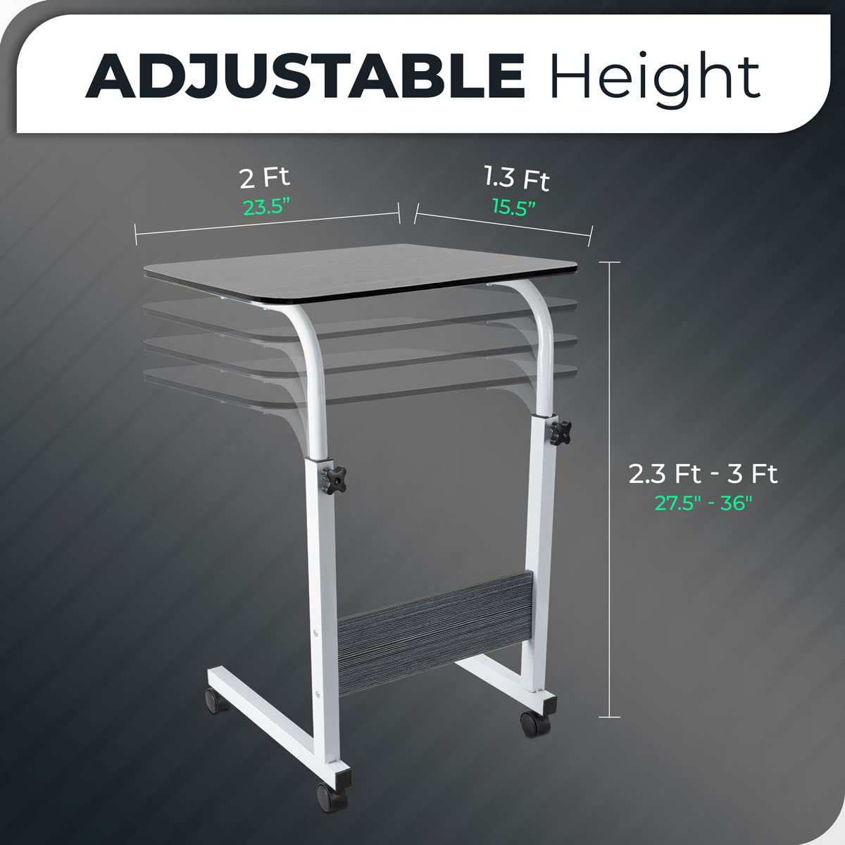 Perfect Life Ideas Standing Desk Adjustable Laptop Stand with Wheels Rolling Mobile Work from Home Desktop Table