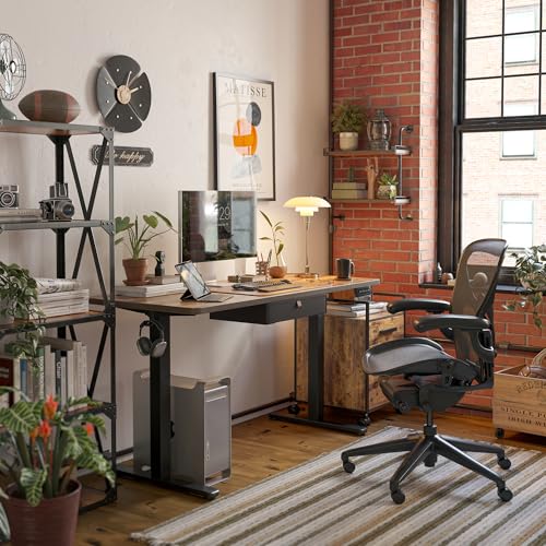 FEZIBO 48 x 24 Inches Standing Desk with Drawer, Adjustable Height Electric Stand up Desk with Storage, Sit Stand Home Office Desk, Ergonomic Computer Desk, Rustic Brown