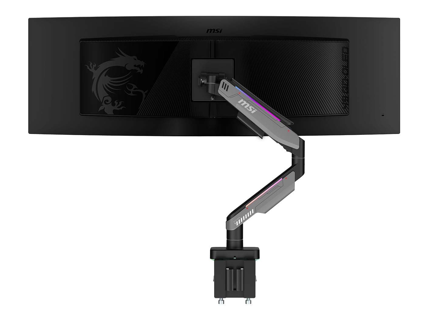 MSI MPG MT201R V2 - Premium RGB Single Monitor Stand Arm, Supports 17-49" Screens and 44 lbs, VESA Compatible, Adjustable Heavy Duty Gas Spring Mount, Clamp & Grommet, Quick Release Plate - Gray