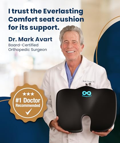 Everlasting Comfort Doctor Recommended Memory Foam Seat Cushion for Office Chairs & Car - Ergonomic Office Desk Accessories - Cushions for Tailbone Pain Relief, Sciatica (Onyx, Large)