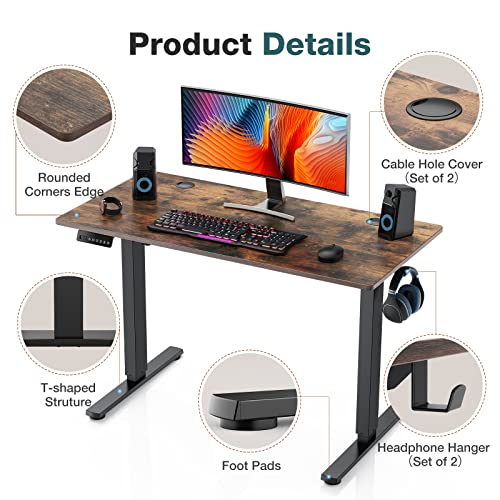 Sweetcrispy Electric Standing Desk, 48 x 24in Adjustable Height Electric Stand up Desk Standing Computer Desk Home Office Desk Ergonomic Workstation with 3 Memory Controller, Rustic Brown