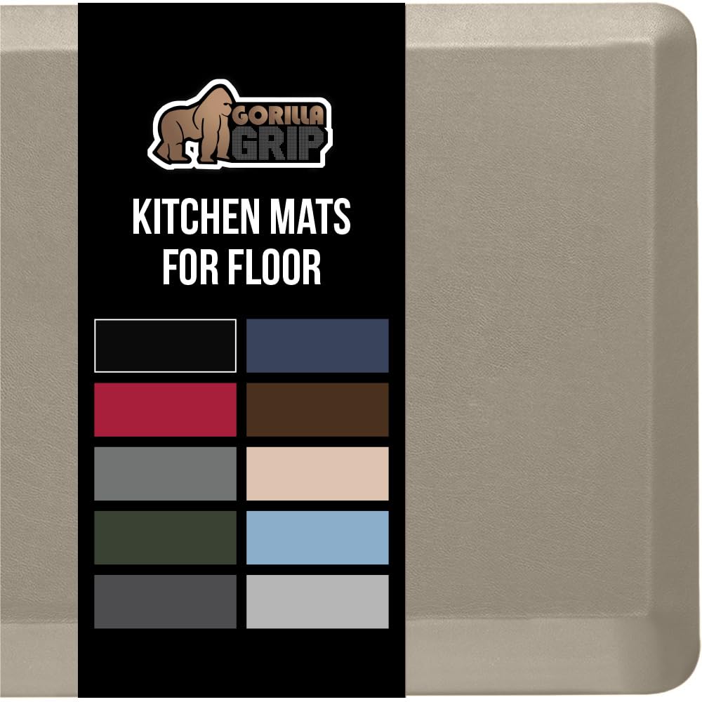 GORILLA GRIP Comfortable Cushioned Kitchen Mats for Floor, Waterproof and Stain Resistant Soft Top, 3/4 Inch Thick Ergonomic Standing Desk Anti Fatigue Mat, Foam Supports Ankles and Feet