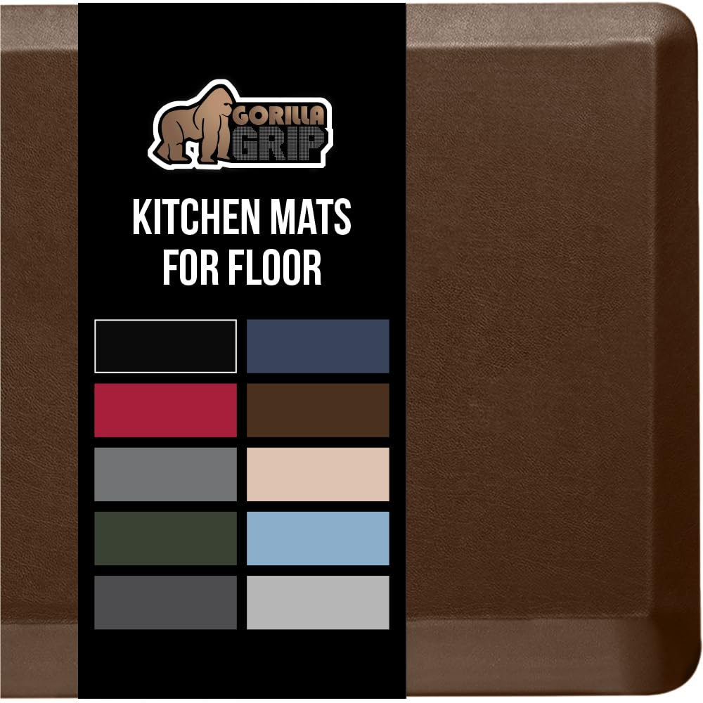 GORILLA GRIP Comfortable Cushioned Kitchen Mats for Floor, Waterproof and Stain Resistant Soft Top, 3/4 Inch Thick Ergonomic Standing Desk Anti Fatigue Mat, Foam Supports Ankles and Feet
