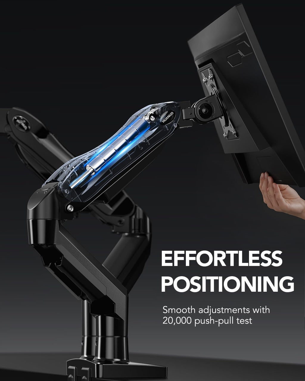 HUANUO Dual Monitor Stand - Full Adjustable Monitor Desk Mount Swivel Vesa Bracket with C Clamp, Grommet Mounting Base for 13 to 32 Inch Computer Screens - Each Arm Holds 4.4 to 19.8lbs