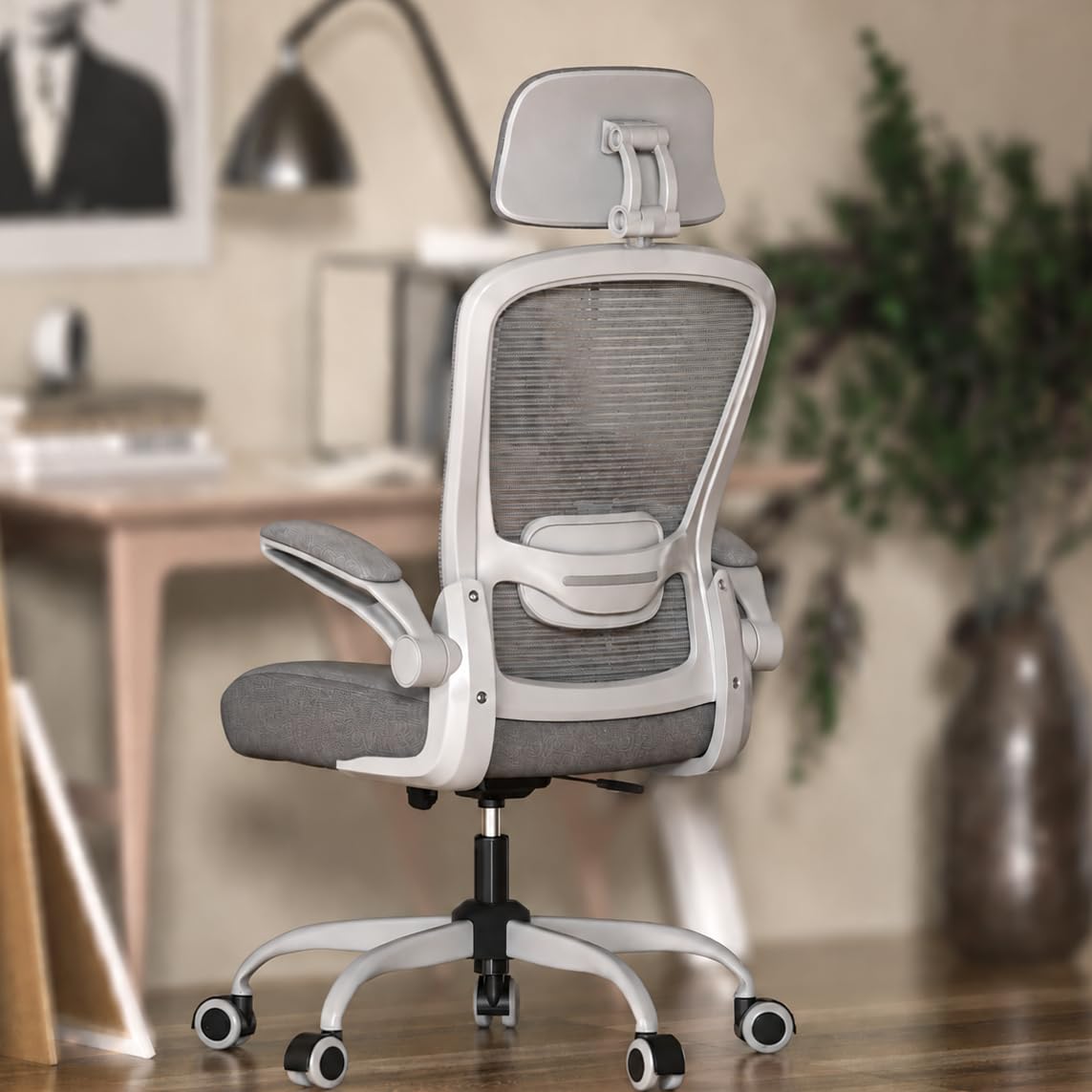 Mimoglad Office Chair, High Back Ergonomic Desk Chair with Adjustable Lumbar Support and Headrest, with flip-up Armrests for Guitar Playing, 5 Years Warranty