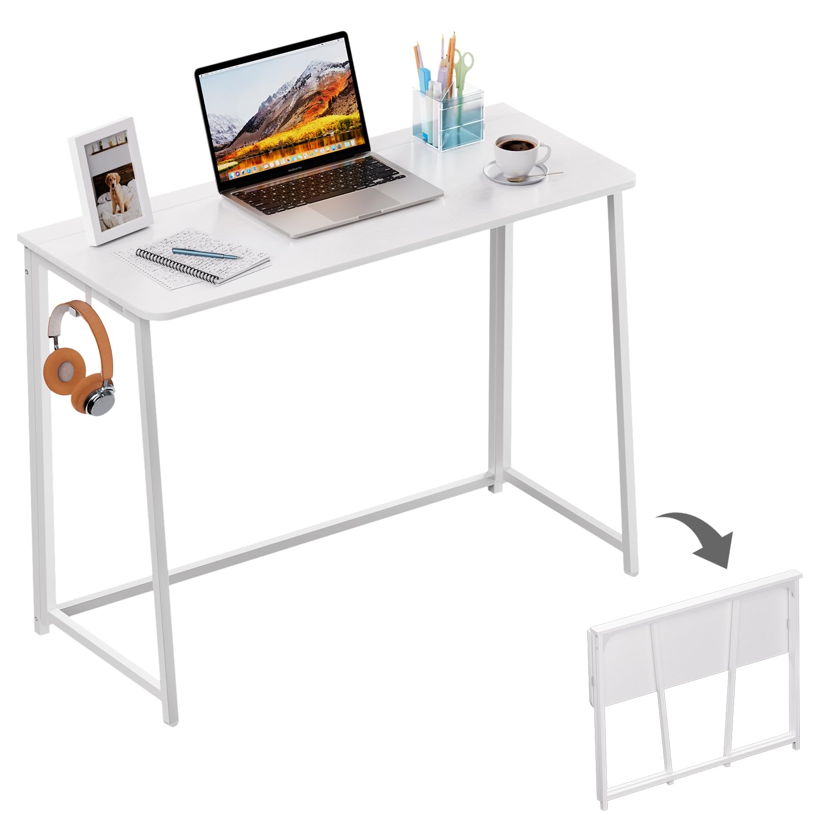 WOHOMO Folding Computer Desk, Small Writing Foldable Desk, Space-Saving Laptop Table, Easy Assemble Workstation for Home Office