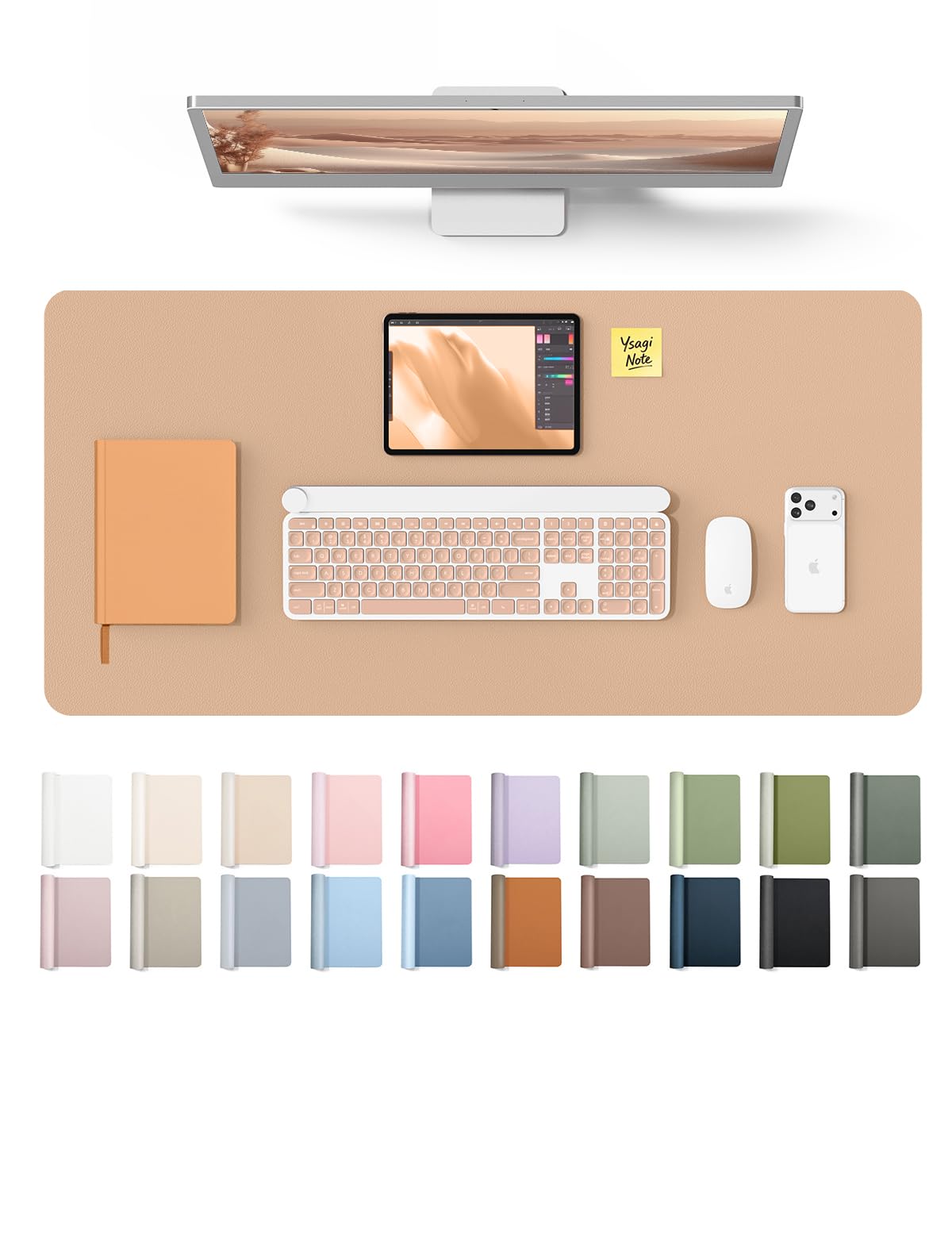 YSAGi Leather Desk Mat, Large Mouse Mat, Non-Slip Desk Pad Desk Protector Mat, Waterproof PU Leather Laptop Mat Table Mat Desk Writing Pad for Office and Home