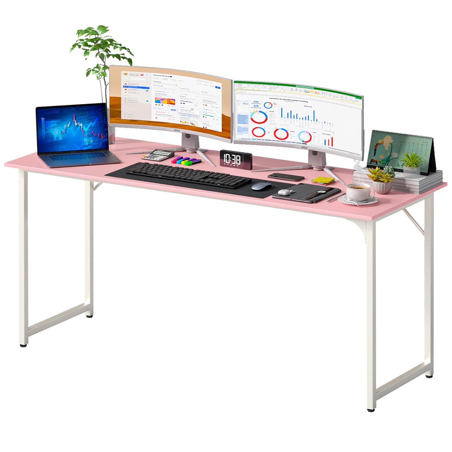 PayLessHere | Computer Desk | Office Desk with Metal Frame, Adjustable Feet | Water-Resistant, Scratchproof Surface | Sturdy Writing Table for Home Office or Study
