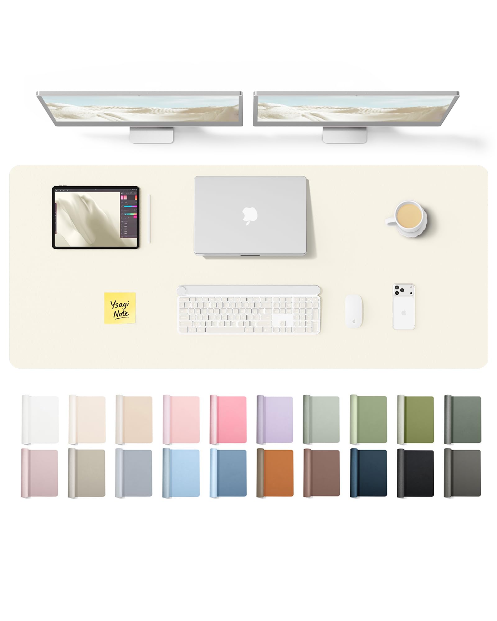 YSAGi Leather Desk Mat, Large Mouse Mat, Non-Slip Desk Pad Desk Protector Mat, Waterproof PU Leather Laptop Mat Table Mat Desk Writing Pad for Office and Home