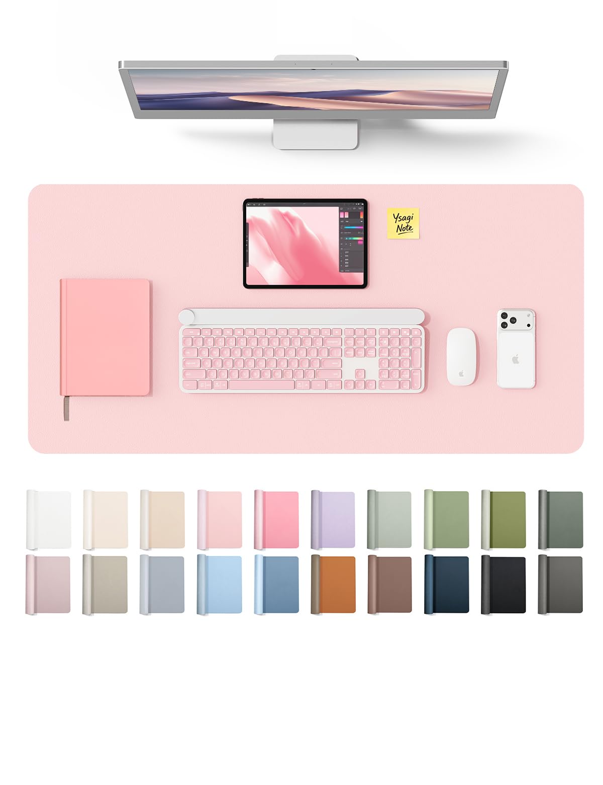 YSAGi Leather Desk Mat, Large Mouse Mat, Non-Slip Desk Pad Desk Protector Mat, Waterproof PU Leather Laptop Mat Table Mat Desk Writing Pad for Office and Home