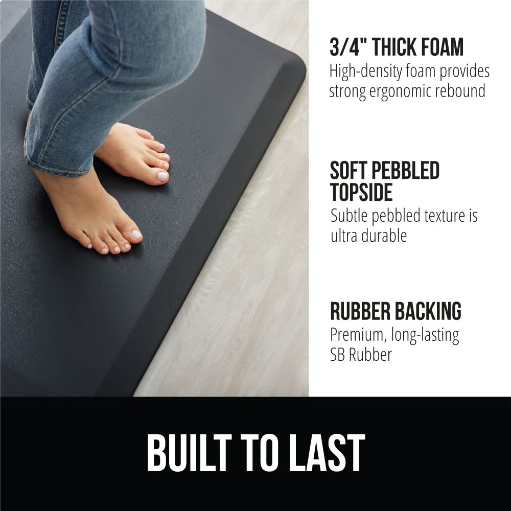 GORILLA GRIP Comfortable Cushioned Kitchen Mats for Floor, Waterproof and Stain Resistant Soft Top, 3/4 Inch Thick Ergonomic Standing Desk Anti Fatigue Mat, Foam Supports Ankles and Feet