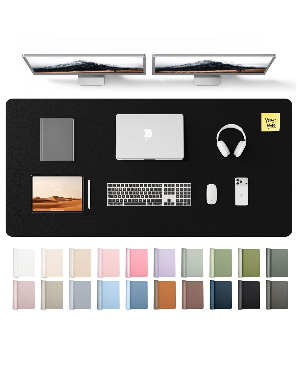 YSAGi Leather Desk Mat, Large Mouse Mat, Non-Slip Desk Pad Desk Protector Mat, Waterproof PU Leather Laptop Mat Table Mat Desk Writing Pad for Office and Home