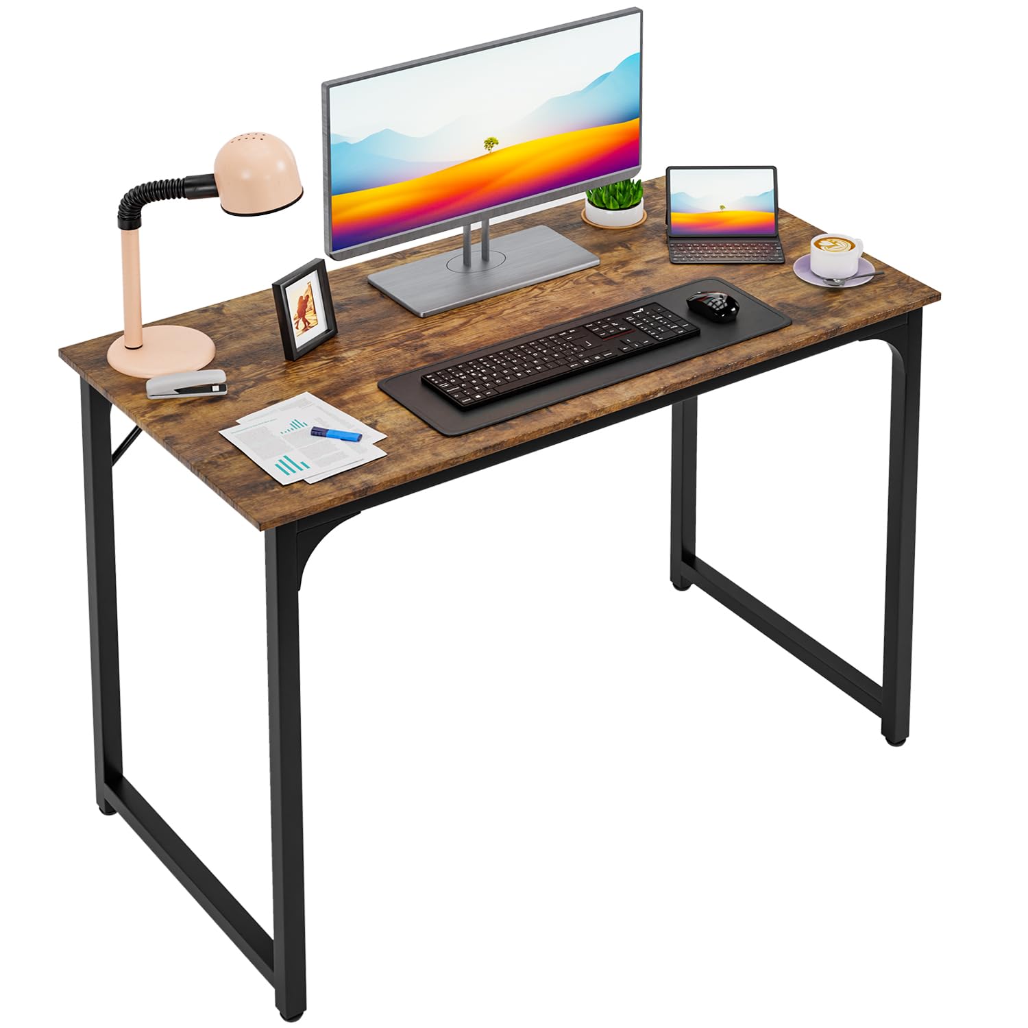PayLessHere | Computer Desk | Office Desk with Metal Frame, Adjustable Feet | Water-Resistant, Scratchproof Surface | Sturdy Writing Table for Home Office or Study