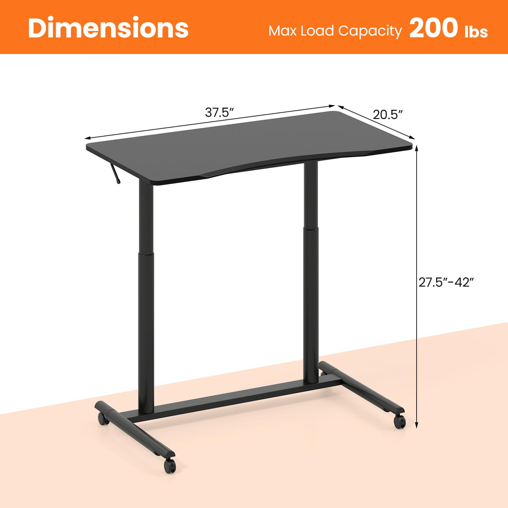 Tangkula Computer Desk Home Office Dorm Rolling Wooden Top Height Adjustable Sit-to-Stand Desk Portable Writing Study Table Notebook Laptop Desk