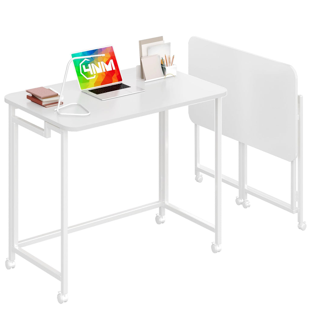 4NM Mobile Small Rolling Computer Desk, Folding Laptop Cart Table with Wheels, Portable Office Desk for Small Space Couch Bed