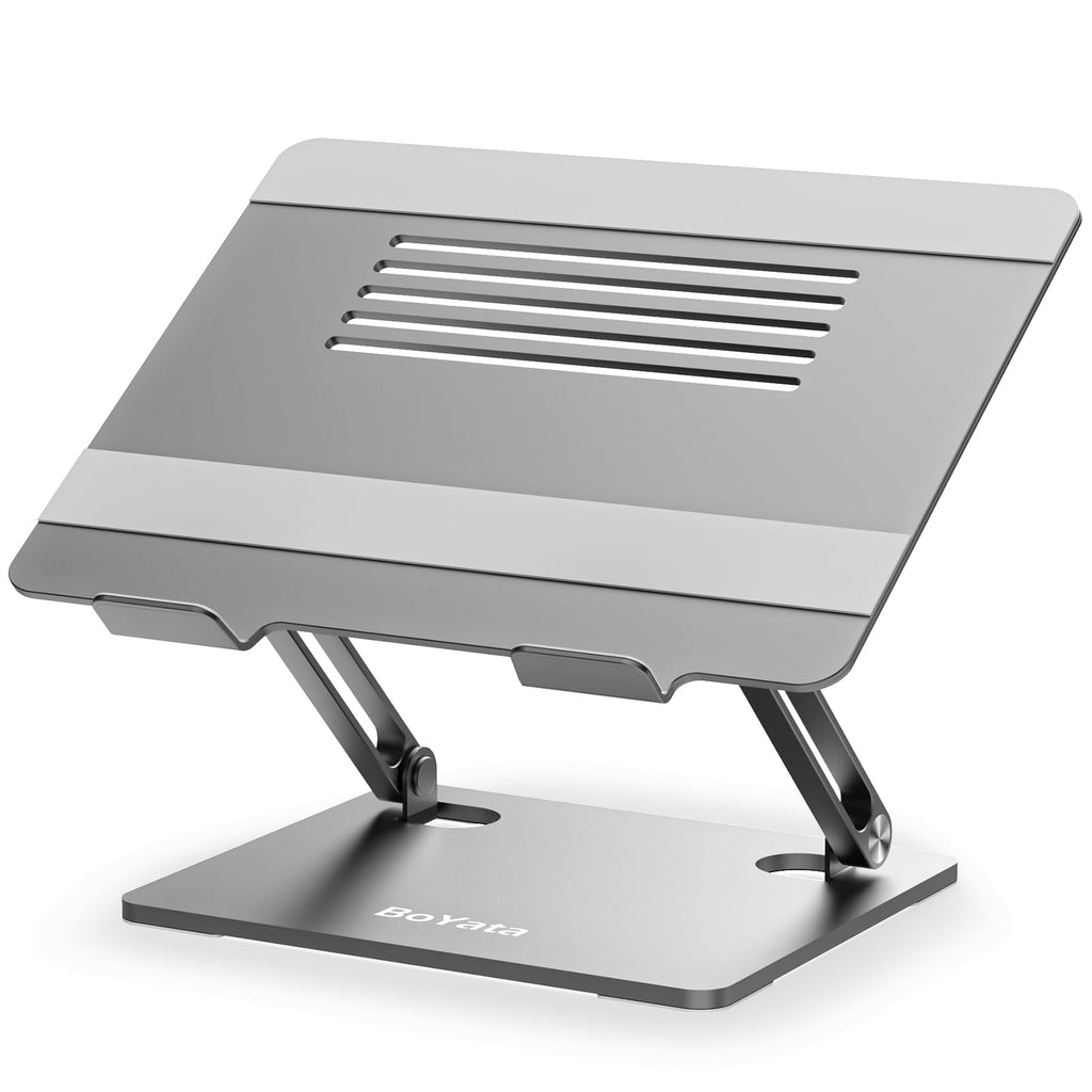 BoYata Laptop Stand, Adjustable Laptop Riser with Slide-Proof Silicone and Protective Hooks, Aluminum Notebook Stand for Laptop up to 15 Inches, Laptop Holder Compatible for MacBook