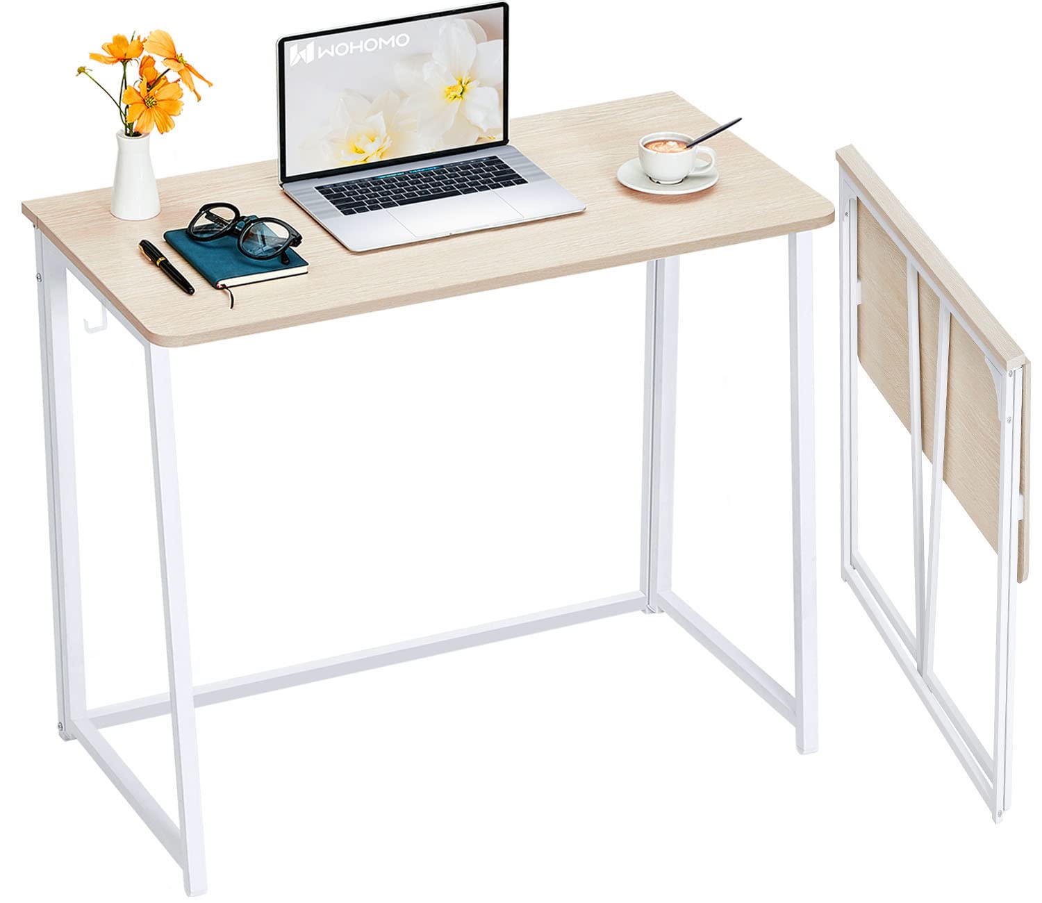 WOHOMO Folding Computer Desk, Small Writing Foldable Desk, Space-Saving Laptop Table, Easy Assemble Workstation for Home Office