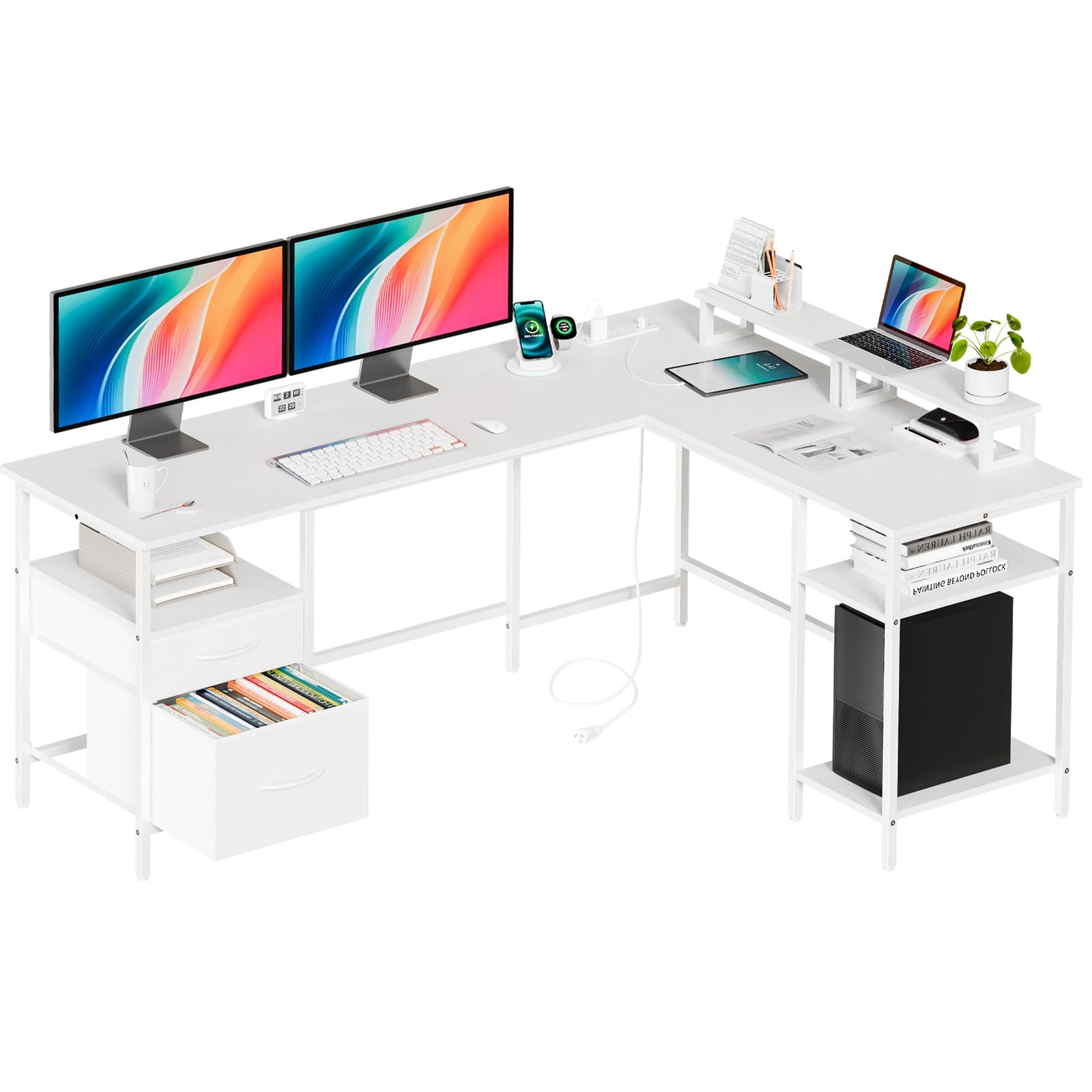 DUMOS L Shaped Desk, Computer Gaming Desks Corner Office Table with CPU Shelf for Home Study Writing Work Station 50 Inch