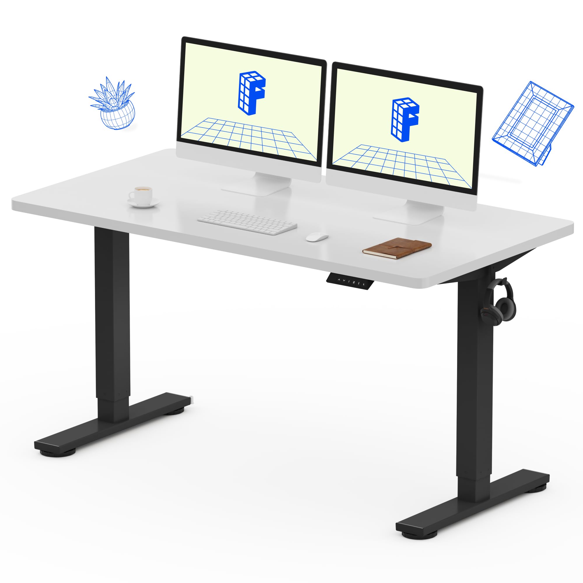 FLEXISPOT EN1 One-Piece Standing Desk, Electric Adjustable with 4 Memory Presets, 176 LBS Capacity, Stable & Quiet, Seamless Desktop for Home Office & Dual Monitors