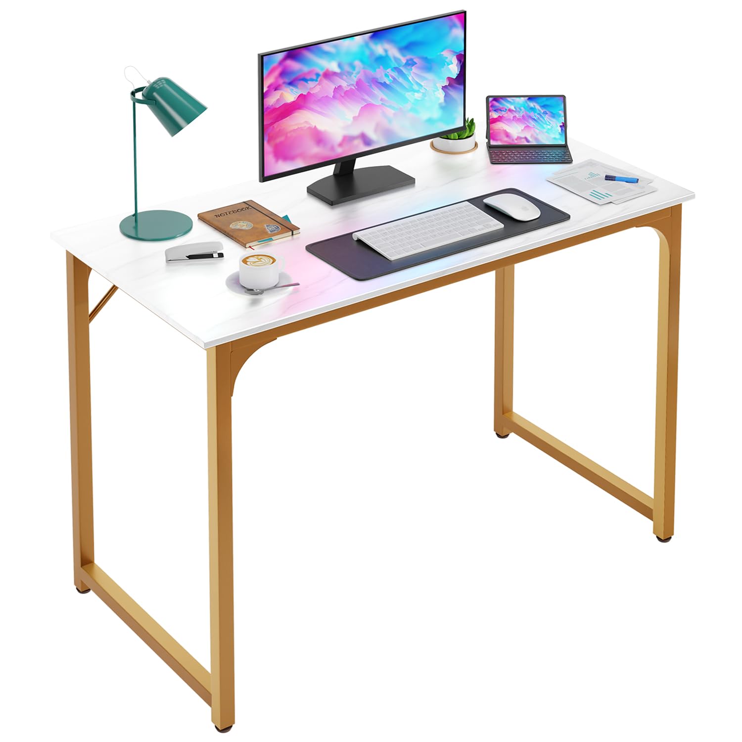 PayLessHere | Computer Desk | Office Desk with Metal Frame, Adjustable Feet | Water-Resistant, Scratchproof Surface | Sturdy Writing Table for Home Office or Study