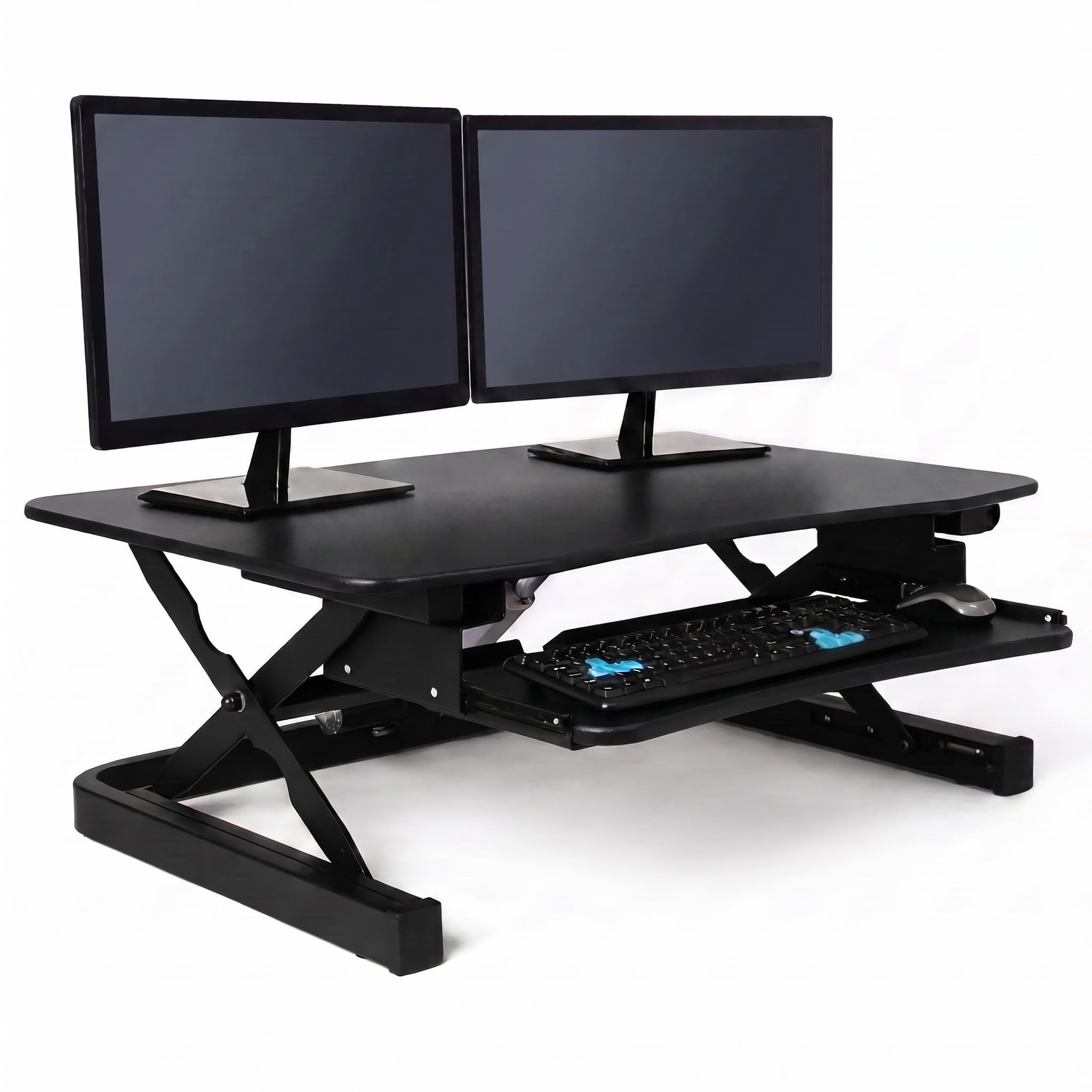 ApexDesk ZT Series Height Adjustable Sit to Stand Electric Desk Converter, 2-Tier Design with Large 36x24 Upper Work Surface and Lower Keyboard Tray Deck