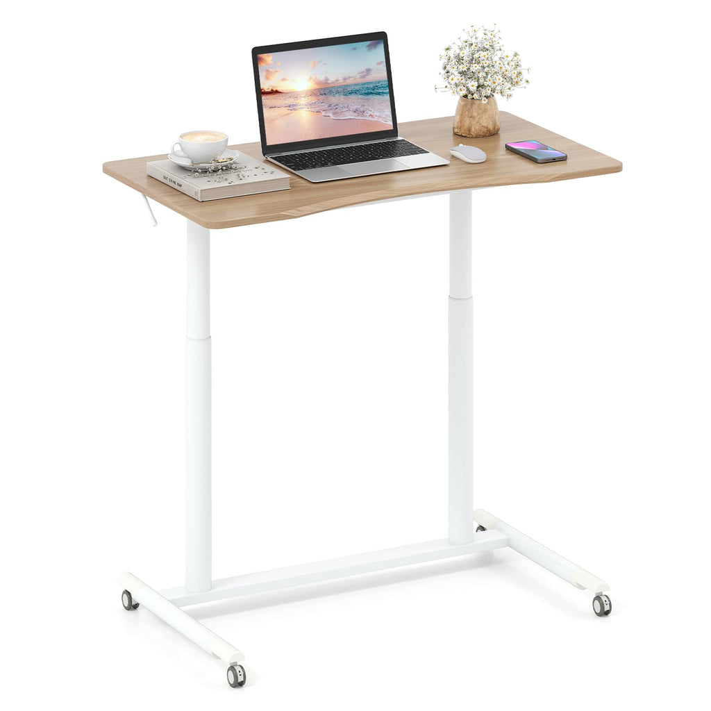Tangkula Computer Desk Home Office Dorm Rolling Wooden Top Height Adjustable Sit-to-Stand Desk Portable Writing Study Table Notebook Laptop Desk
